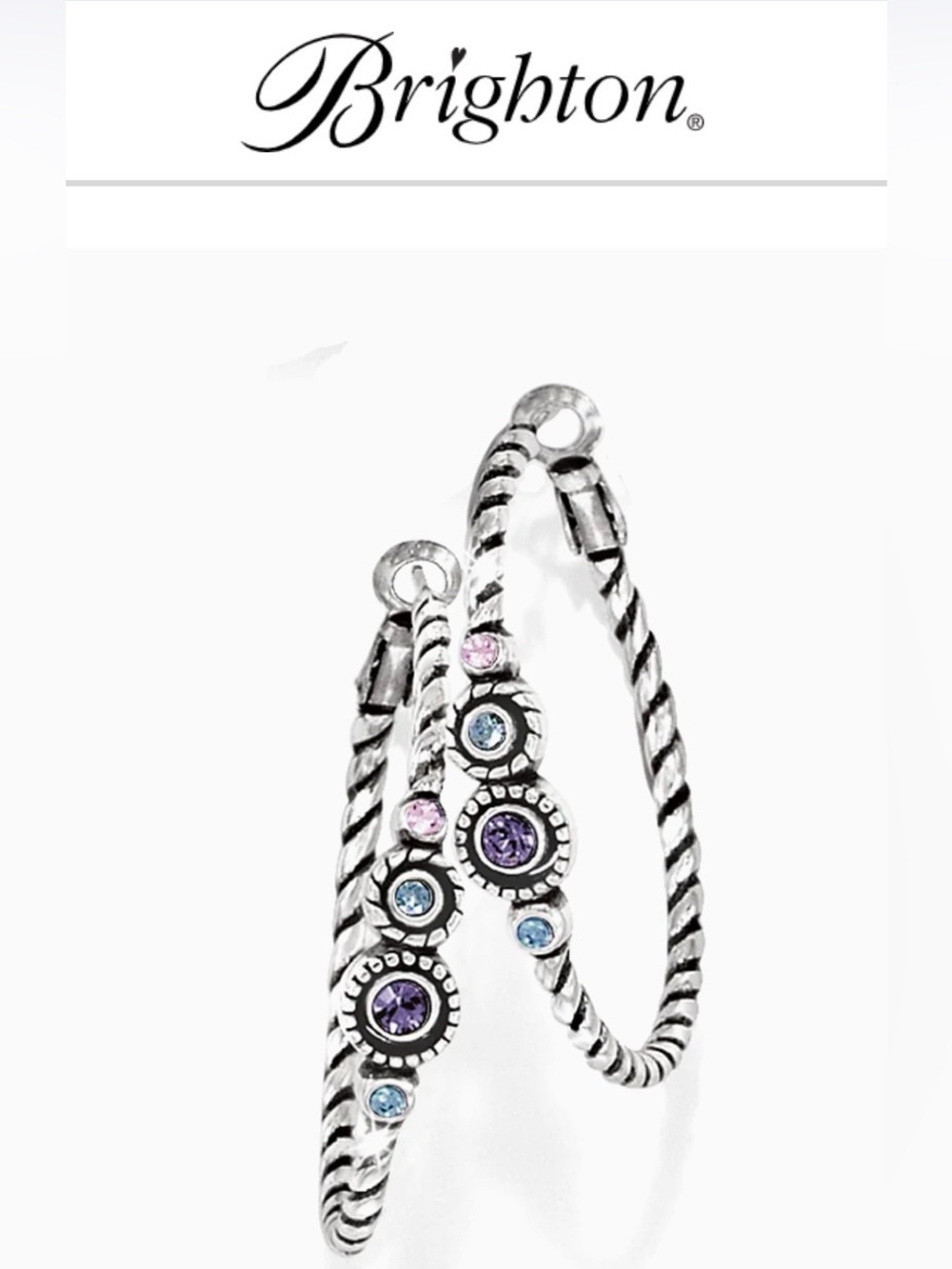 🩵 BRIGHTON HALO Hoop Earrings! TANZANITE SWAROVSKI CRYSTAL - Mint Condition